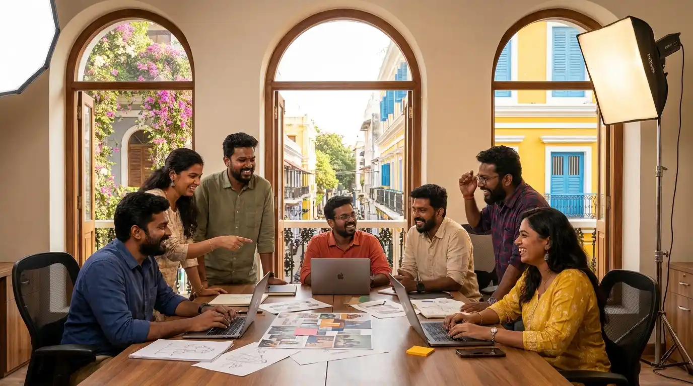 Creative team collaborating in a modern office